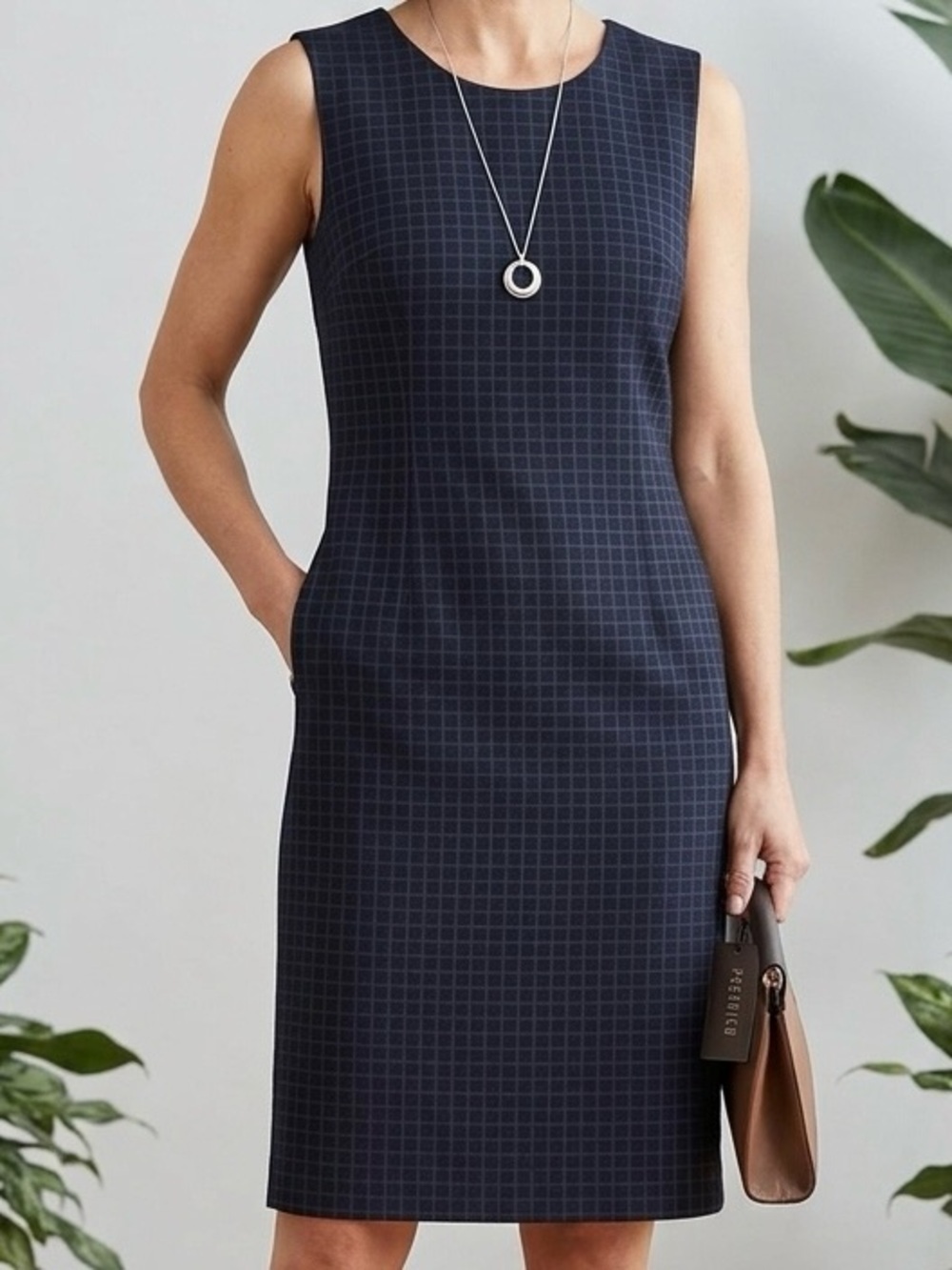 Peserico Made in Italy Sleeveless Grid Jacquard Shift Dress Size 40 (US S/M) - Picture 2 of 9